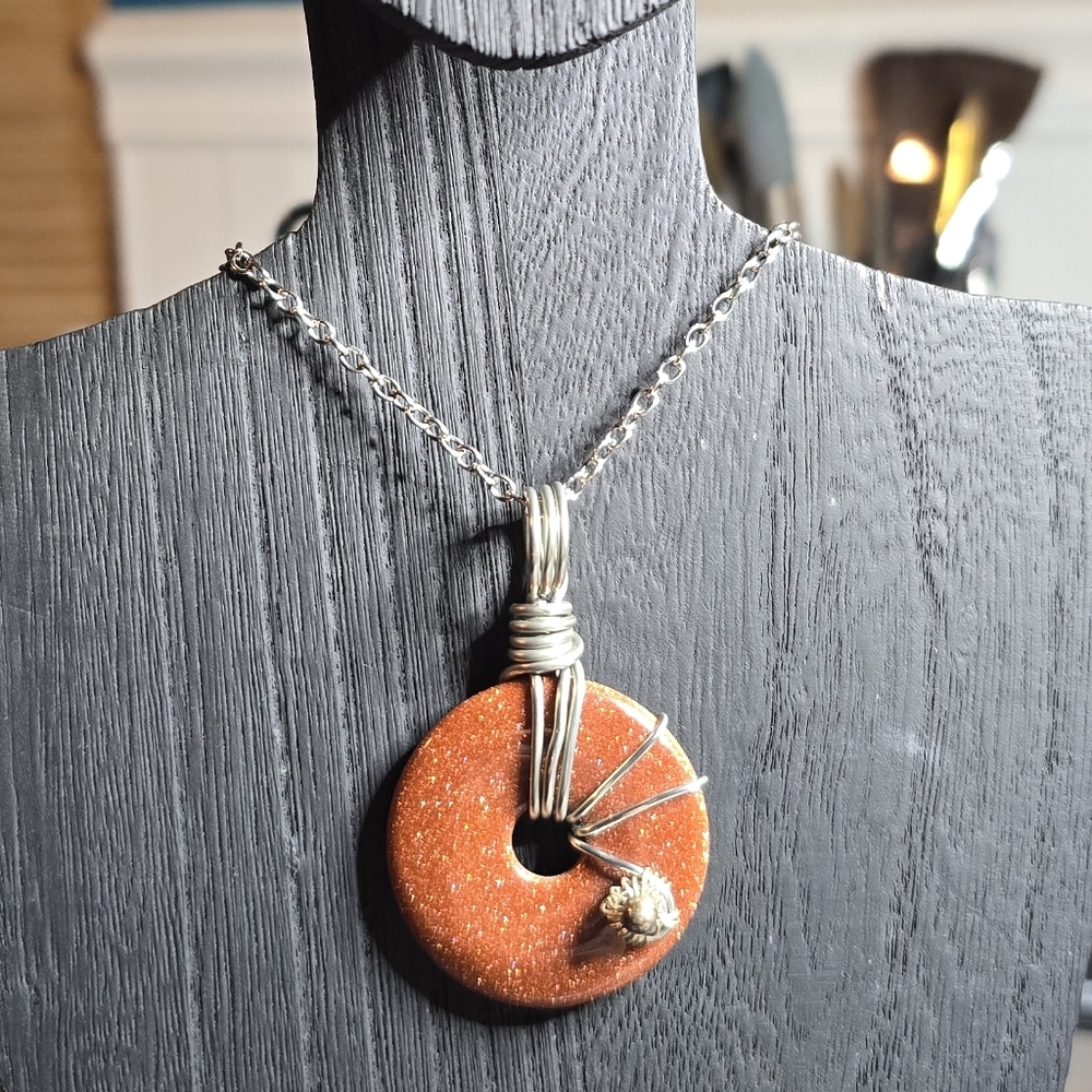 Elegant Goldstone Wire Wrapped Pendant Only